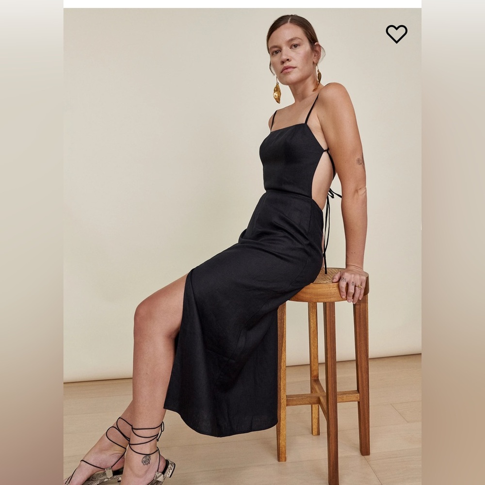 Reformation Black Nia Linen Dress